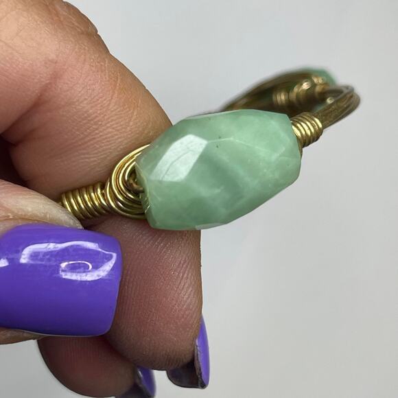 BOURBON & BOWETIES gold tone bracelet bangle mint green cut stone signed jewelry - Picture 3 of 7